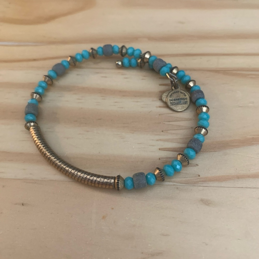 Alex and Ani Turquoise and Gold Beaded Bracelet